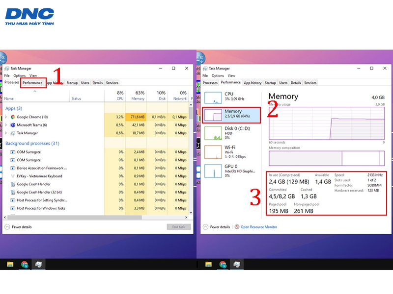 kiem tra thong so ram bang task manager